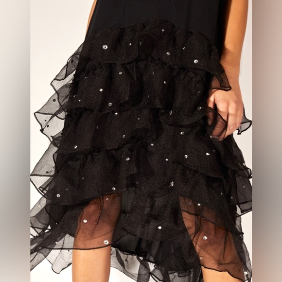 NEW Cynthia Rowley Fete Ruffle Tee Dress Size Small Black Rhinestone Party NWOT - Picture 3 of 9